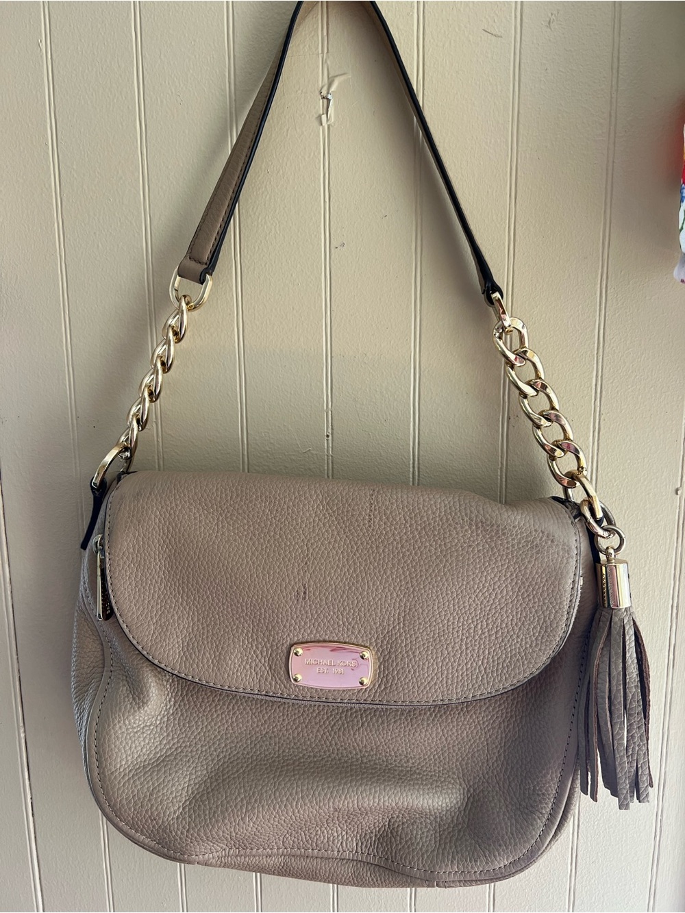 Michael Kors Taupe Shoulder Bag with Gold Chain Detail